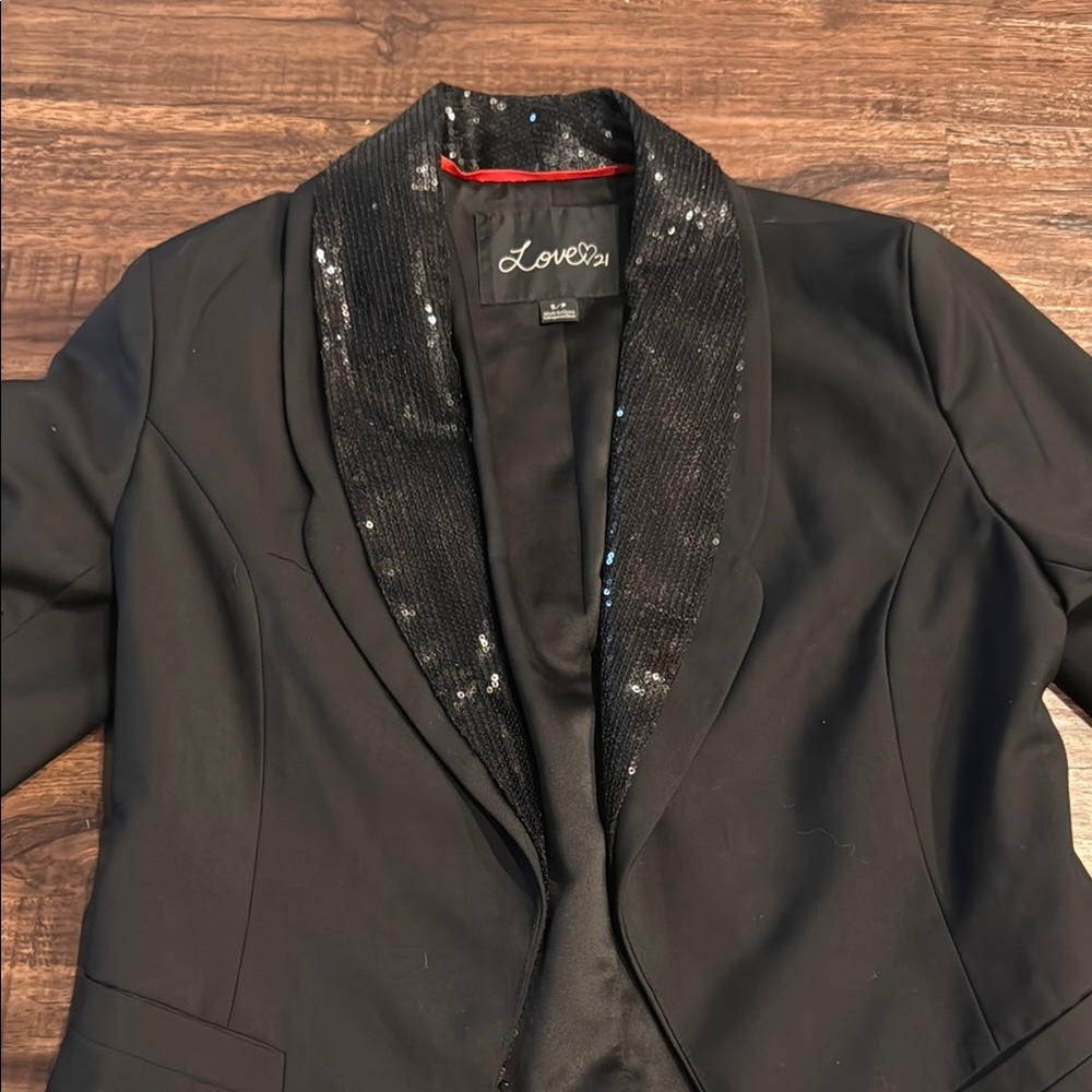 Black Sequin Collar Women's Blazer